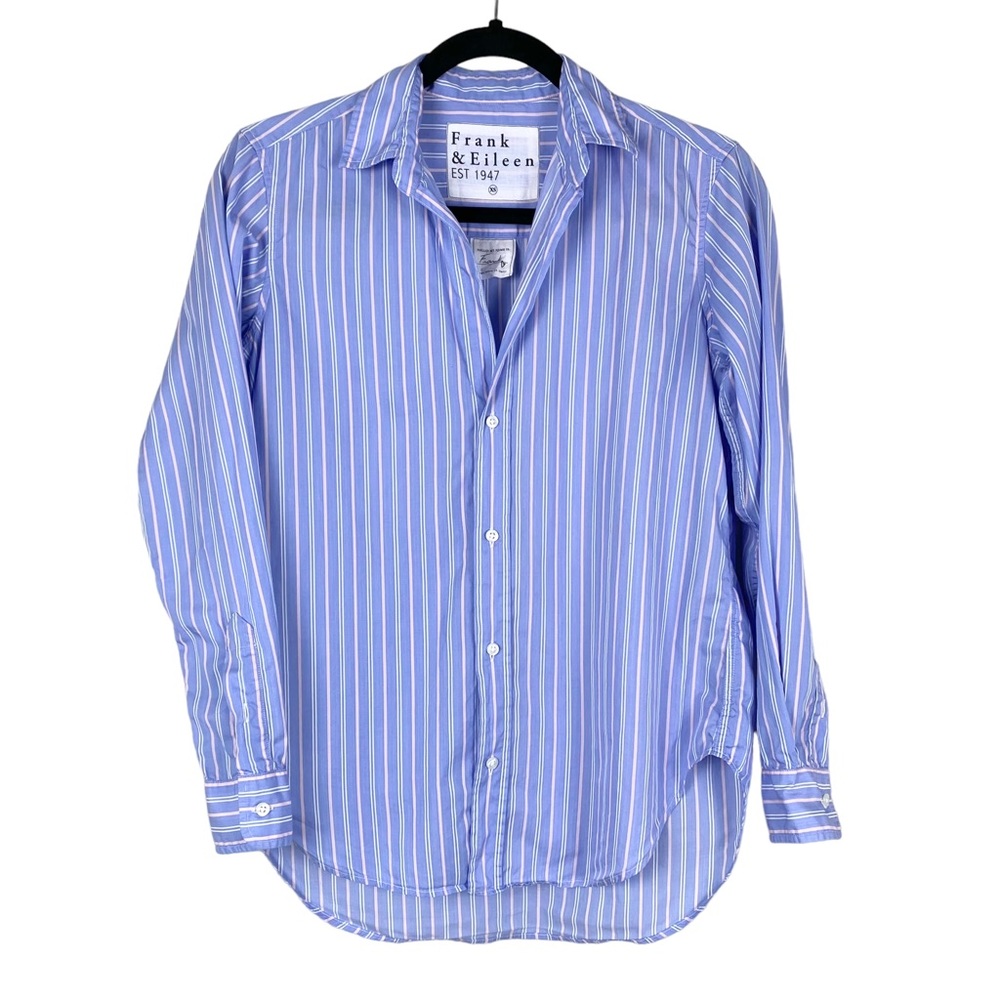 Frank & Eileen Frank Striped Button Up Shirt XS Blue Pink Long Sleeve Classic